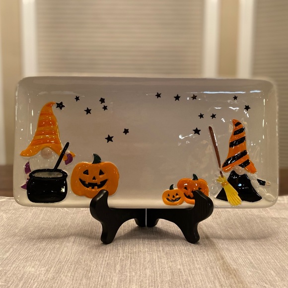 Halloween Gnome Platter, Witch Gnomes Jack-O-Lanterns Cauldrens Ceramic Platter - Picture 2 of 13